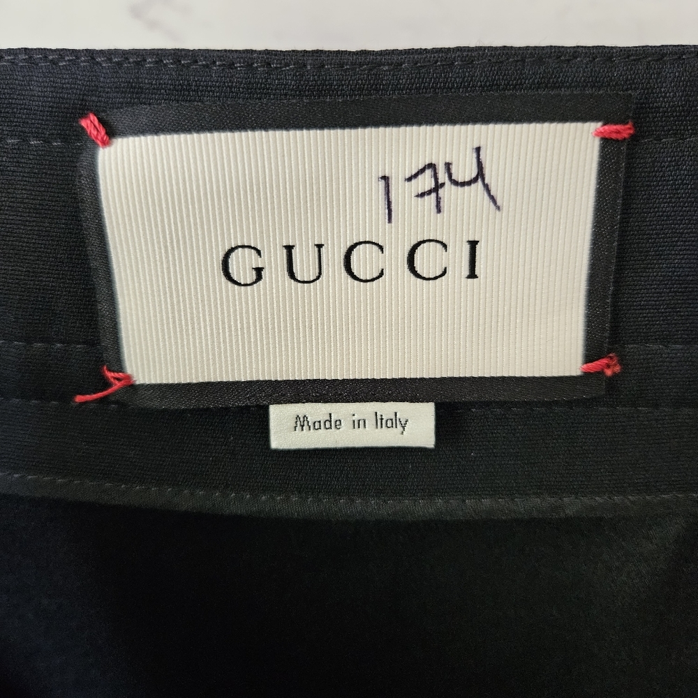 Gucci Black Faux Wrap Skirt Wool Silk Blend 38 XS *Missing Pearl Buttons* - Picture 6 of 15